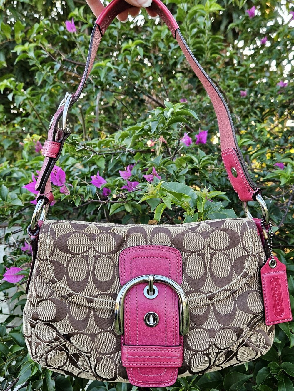 Coach Soho Mini Flap Bag 11860 Pink Fuchsia Signature Canvas Y2K Buckle